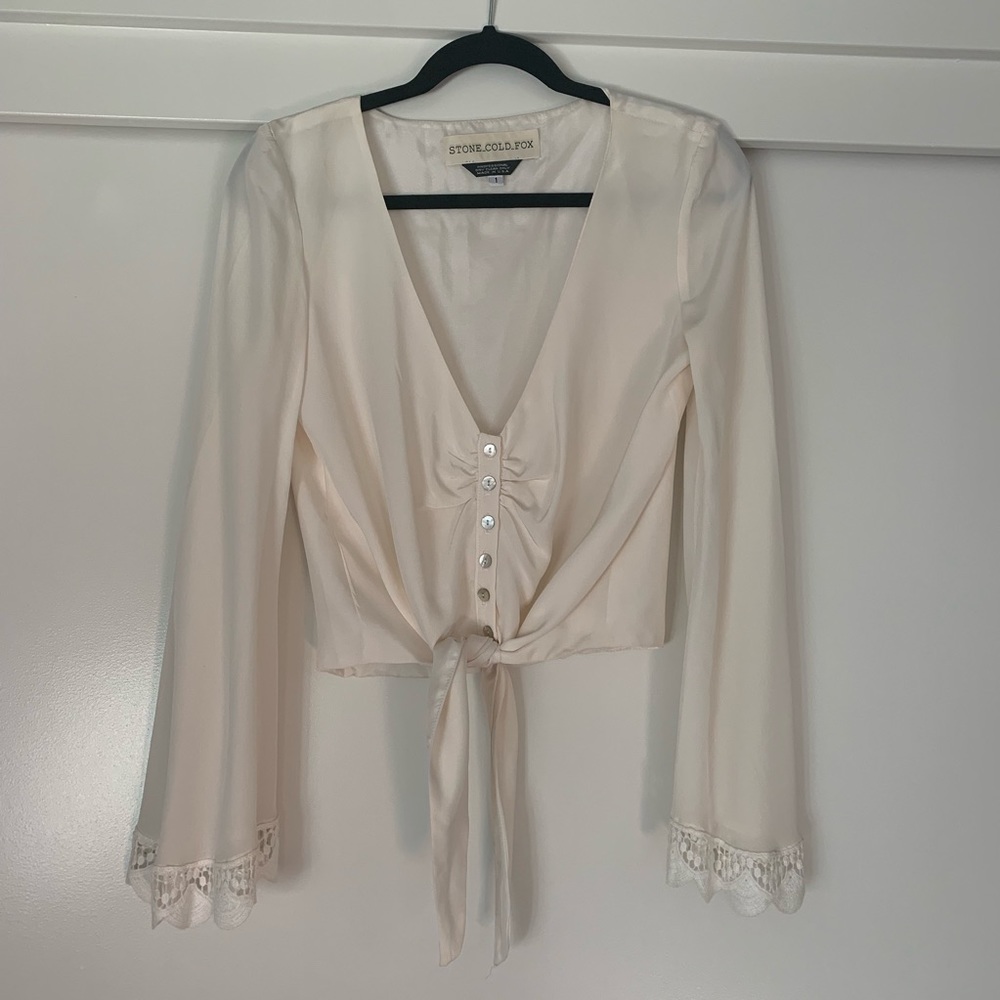 Stone Cold Fox tie front silk crop top